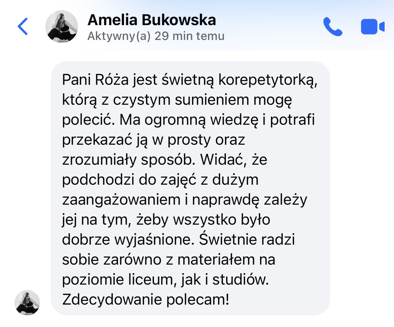 Wiadomość z opinią od Amelii Bukowskiej