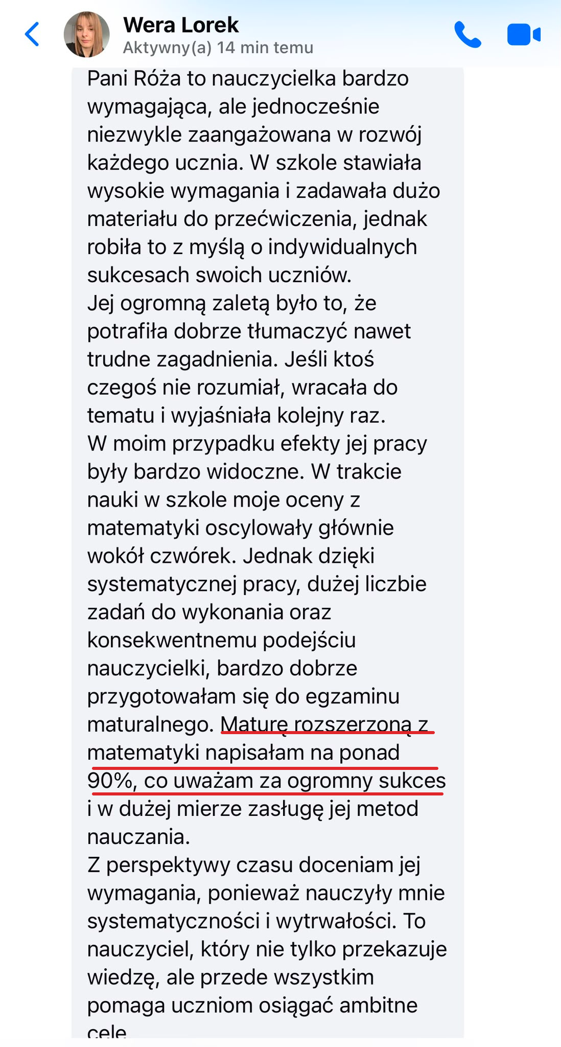 Wiadomość z opinią od Wery Lorek